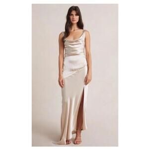 Bec & Bridge Womens Maxi Dress Satin Gold Moon Dance Cowl Evening Gown US 2